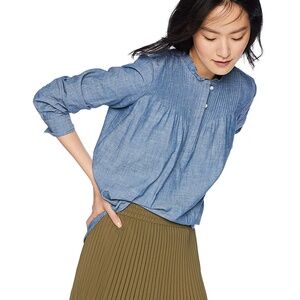 J.Crew Mercantile Chambray Blue Pintuck Popover Shirt Size 2